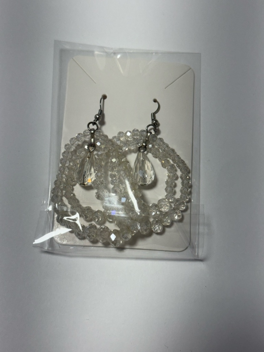 Crystal Beaded Hoop Earrings with Teardrop Charm - Clear